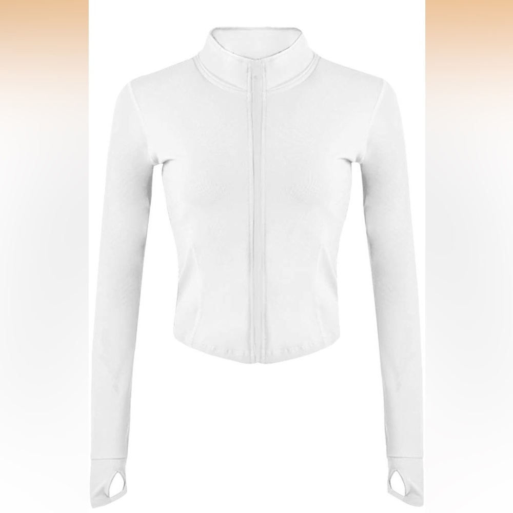 Cropped Zip-Front Long Sleeve Top - White